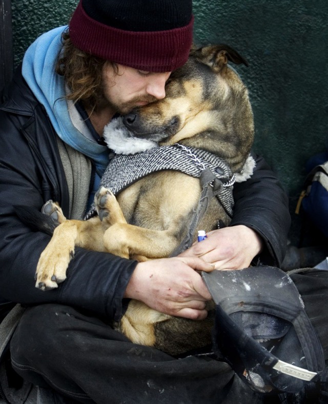 Homeless man and dog